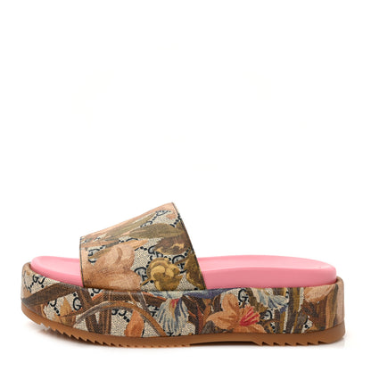 Gucci GG Supreme Monogram Water Flora Angelina Platform Slide Sandals 39.5 Beige Blue Multicolor 1 of 8