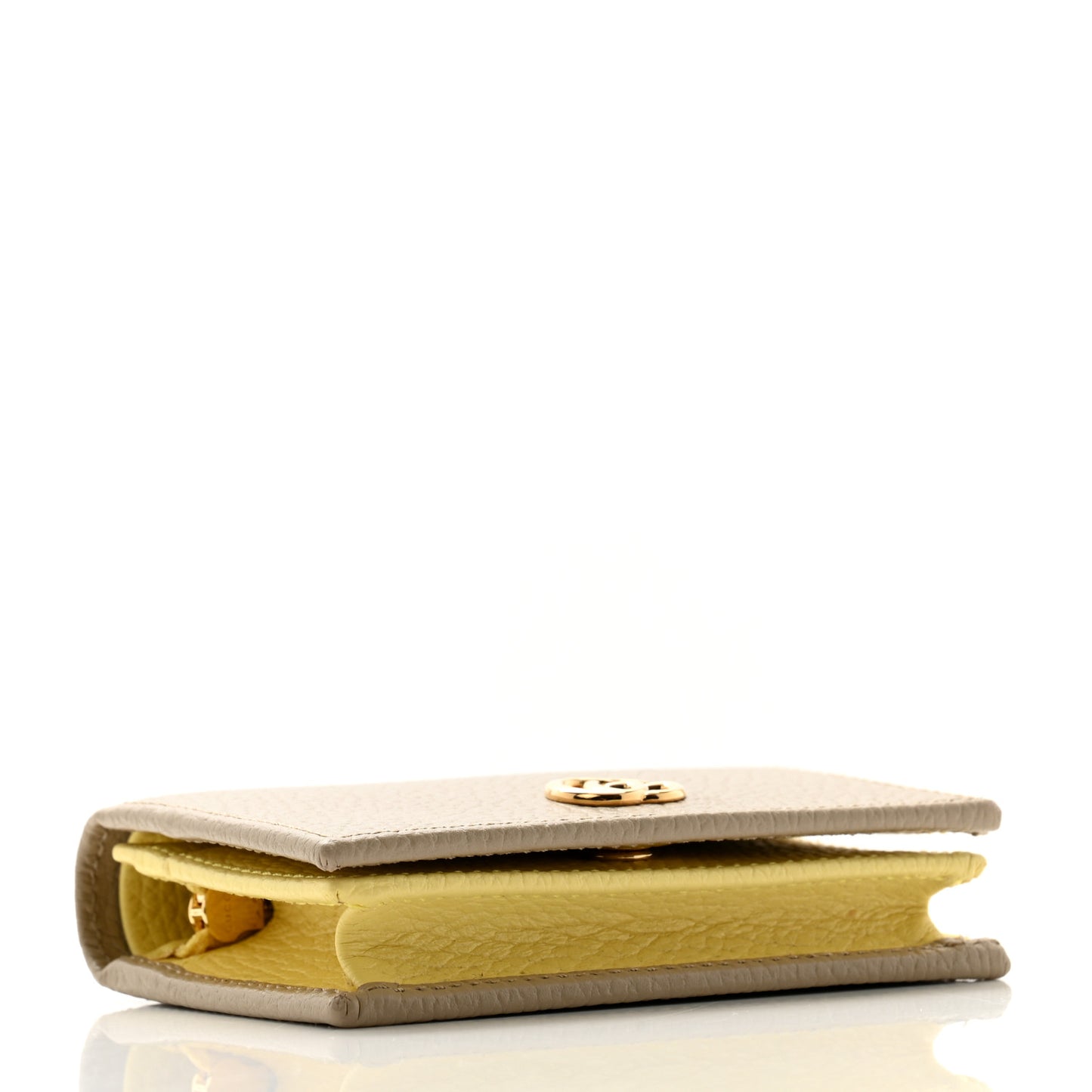 Dollar Calfskin Bi- Color GG Marmont Card Case Oatmeal Banana