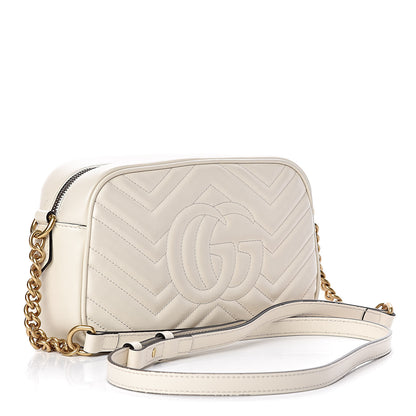 Gucci Calfskin Matelasse Small GG Marmont Chain Shoulder Bag White 3 of 13