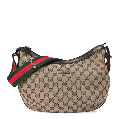 Gucci Monogram Web Medium Half Moon Hobo Dark Brown 1 of 10