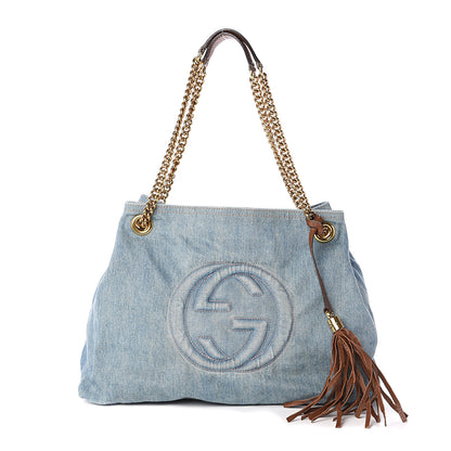 Gucci Denim Medium Soho Chain Shoulder Bag Blue 1 of 8