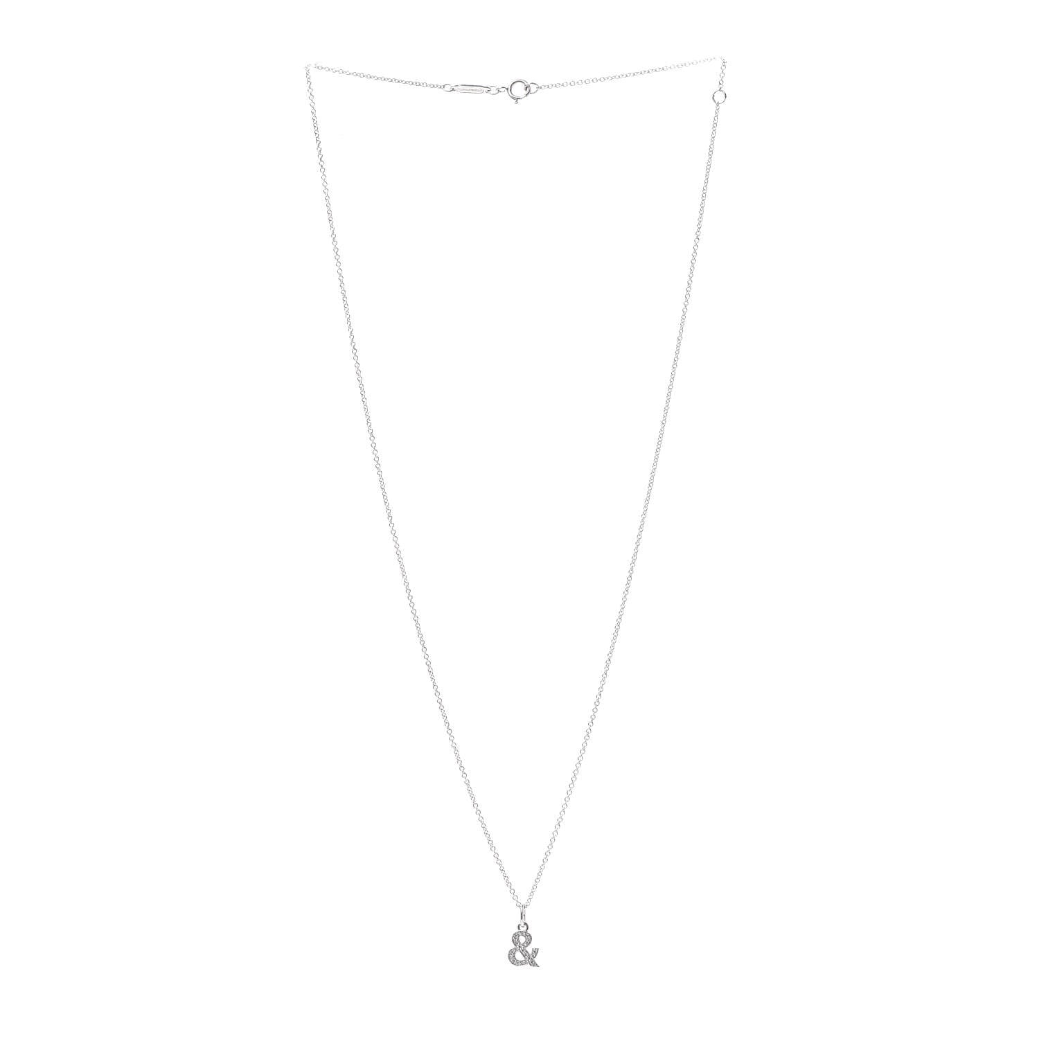 Tiffany 18K White Gold Diamond Medium Ampersand Pendant Necklace 3 of 5