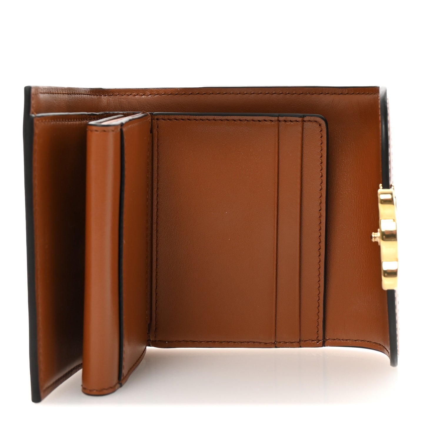 Shiny Calfskin Textile Triomphe Compact Wallet Natural Tan