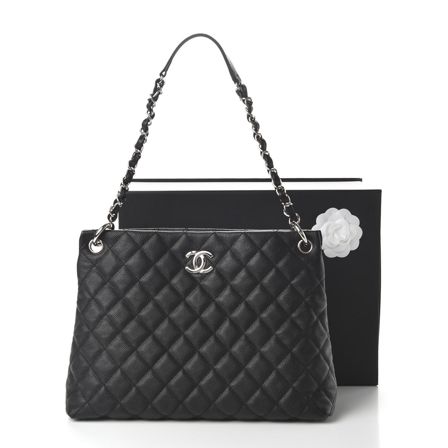 Caviar Quilted CC Shopping Tote Black