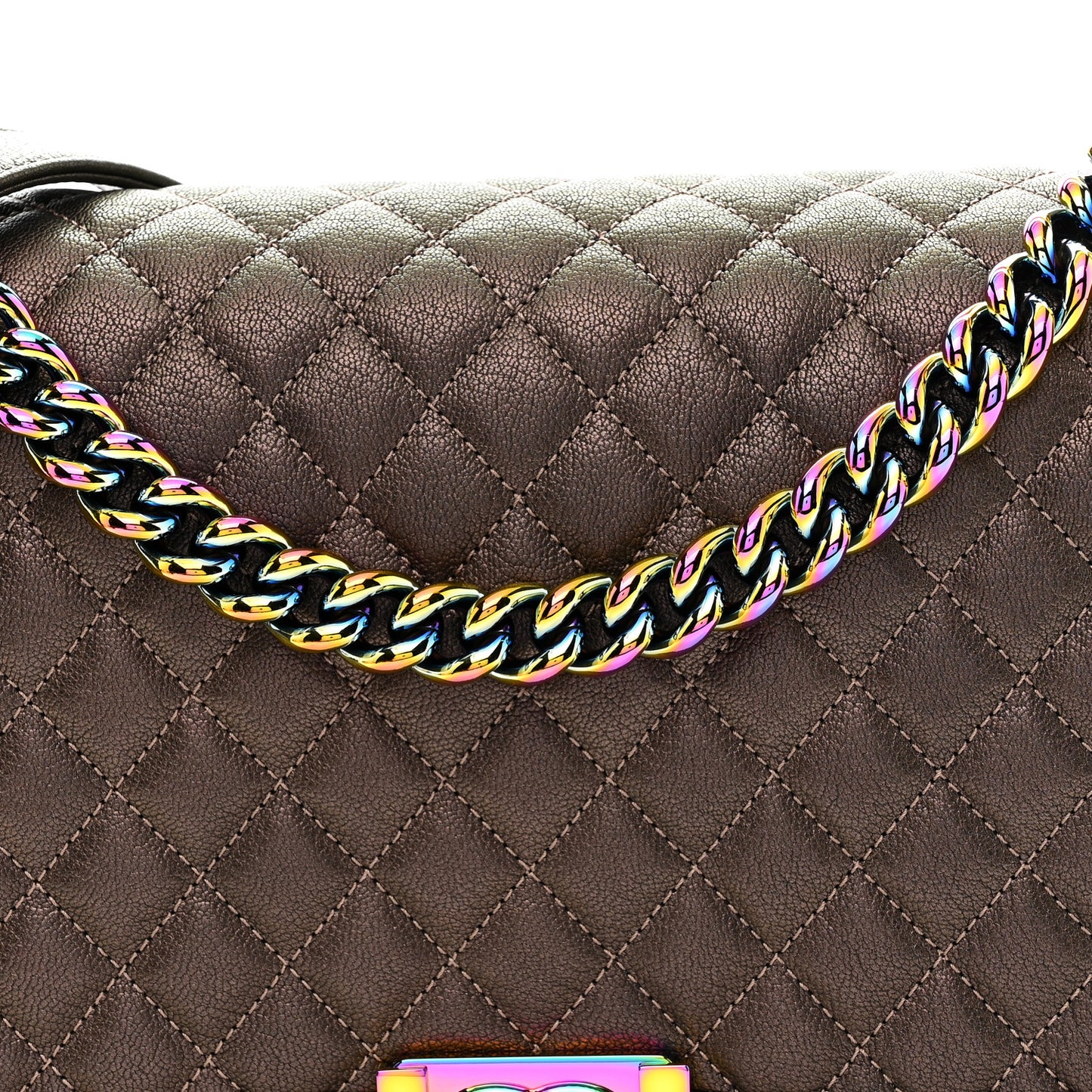 Iridescent Goatskin Quilted New Medium Boy Flap Bronze