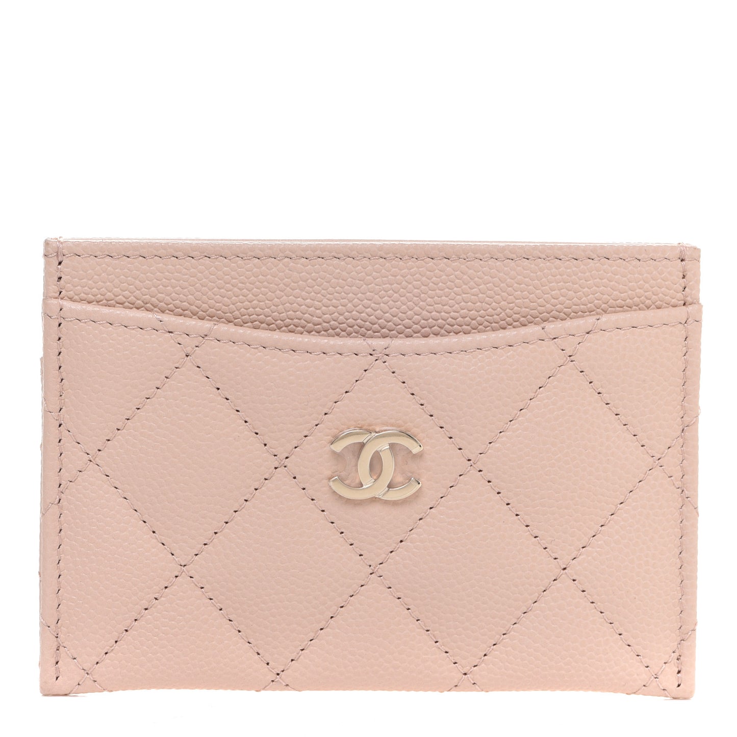 Caviar Quilted Card Holder Light Beige