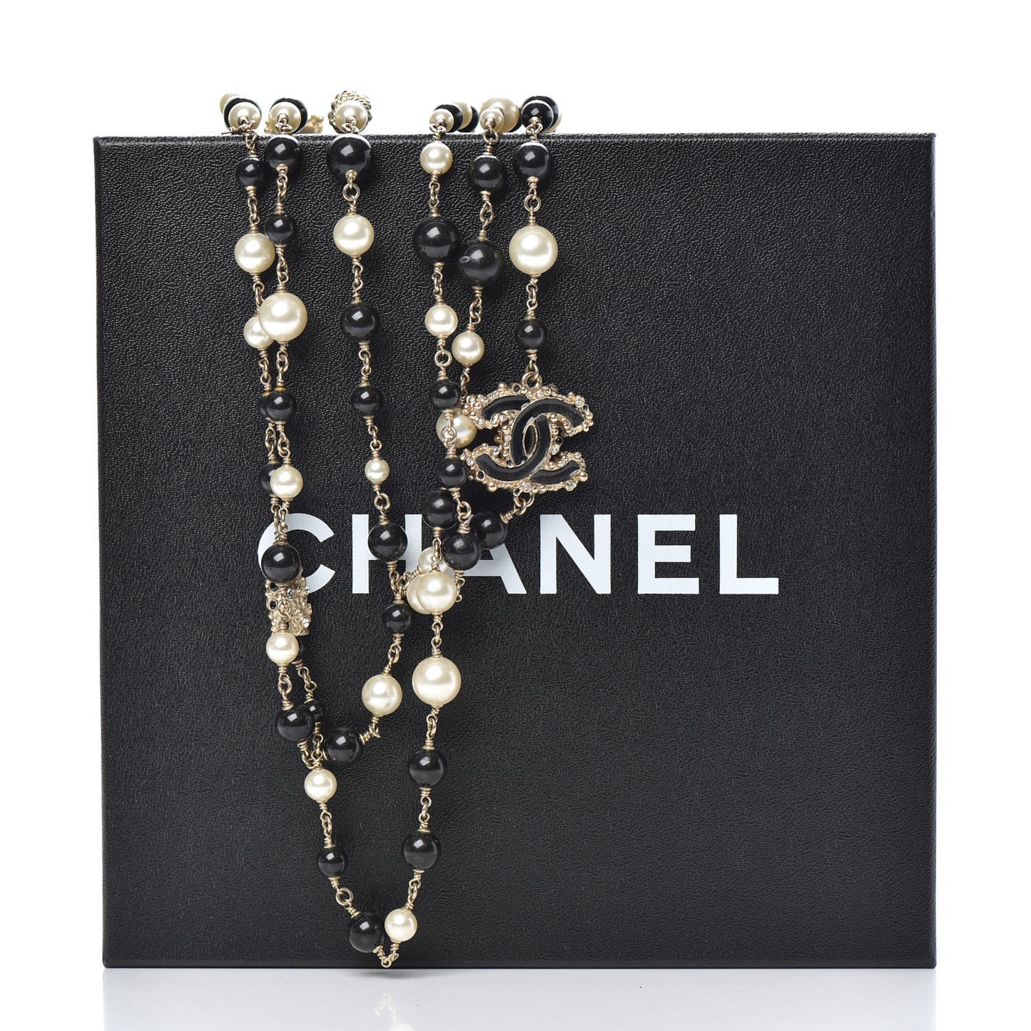 Gripoix Poured Glass Pearl CC Layered Pendant Necklace Gold Black