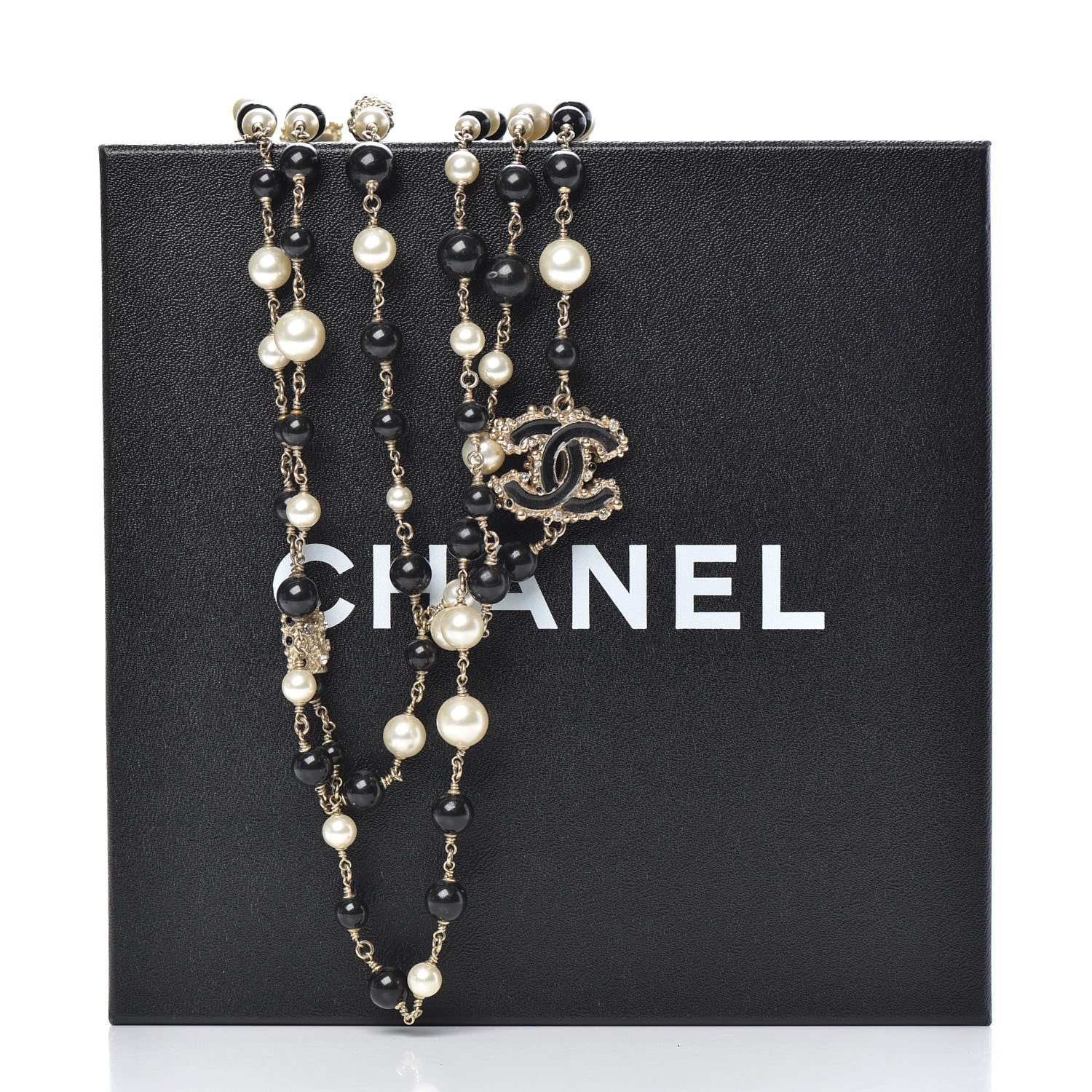 Chanel Gripoix Poured Glass Pearl CC Layered Pendant Necklace Gold Black 6 of 6