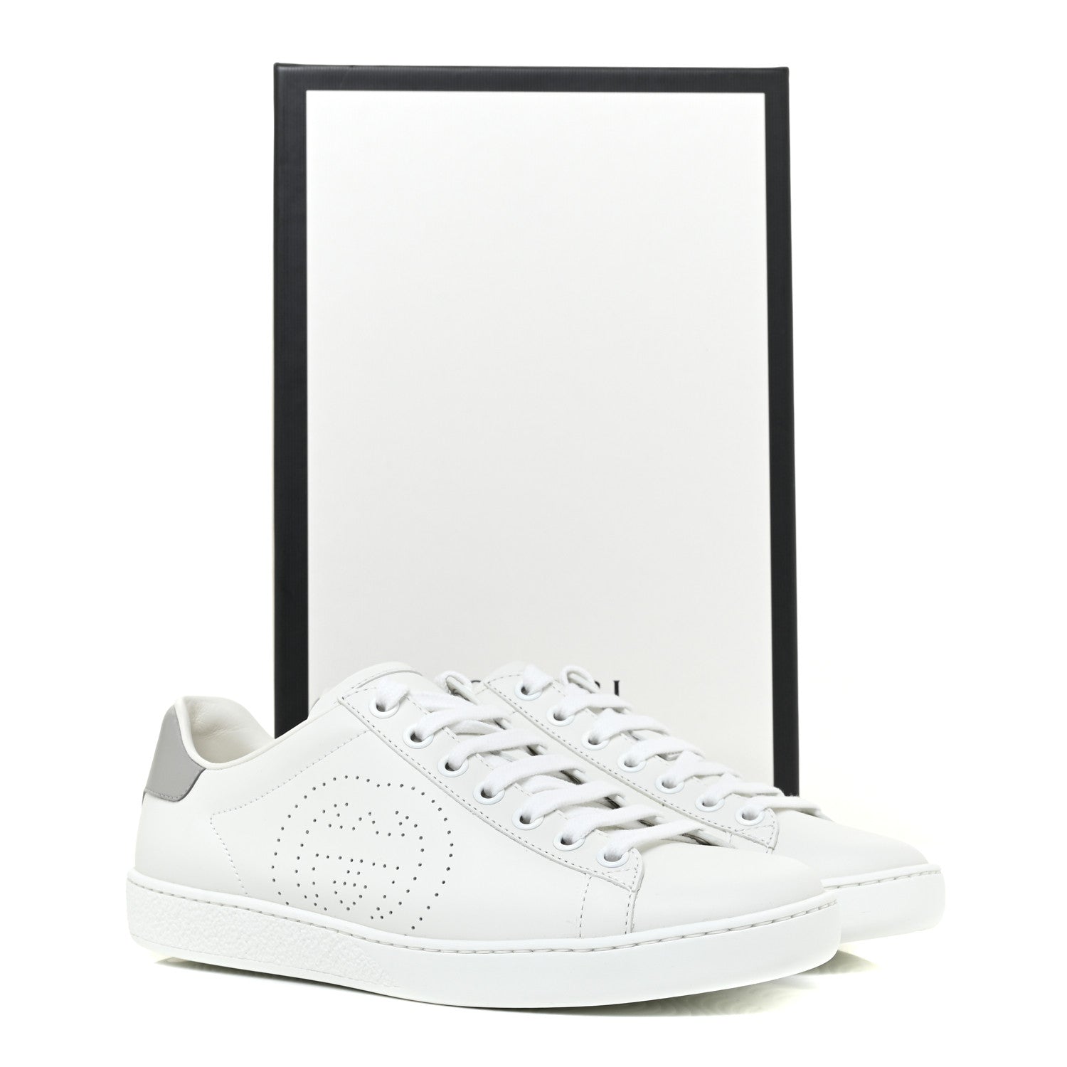 Gucci Calfskin Interlocking G Perforated Womens Ace Sneakers 35.5 White Grey Sky 8 of 8