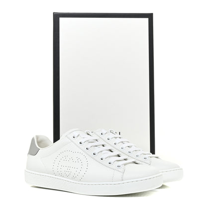 Gucci Calfskin Interlocking G Perforated Womens Ace Sneakers 35.5 White Grey Sky 8 of 8