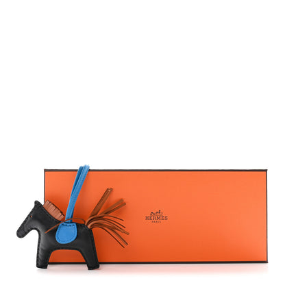 Hermes Milo Lambskin Grigri Rodeo Horse Bag Charm PM Black Gold Bleu Zanzibar 5 of 5
