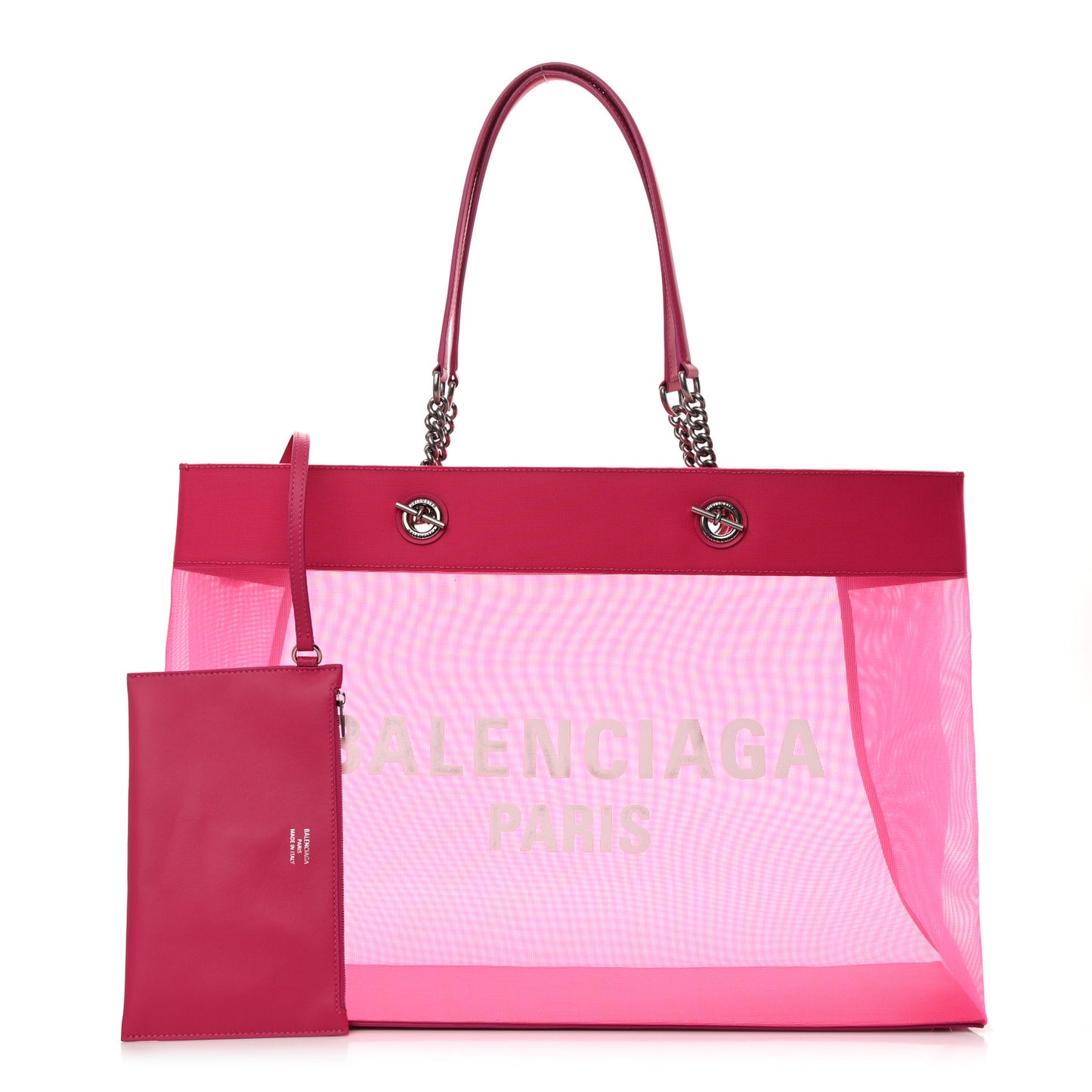 Mesh Large Duty Free Tote Fuchsia White