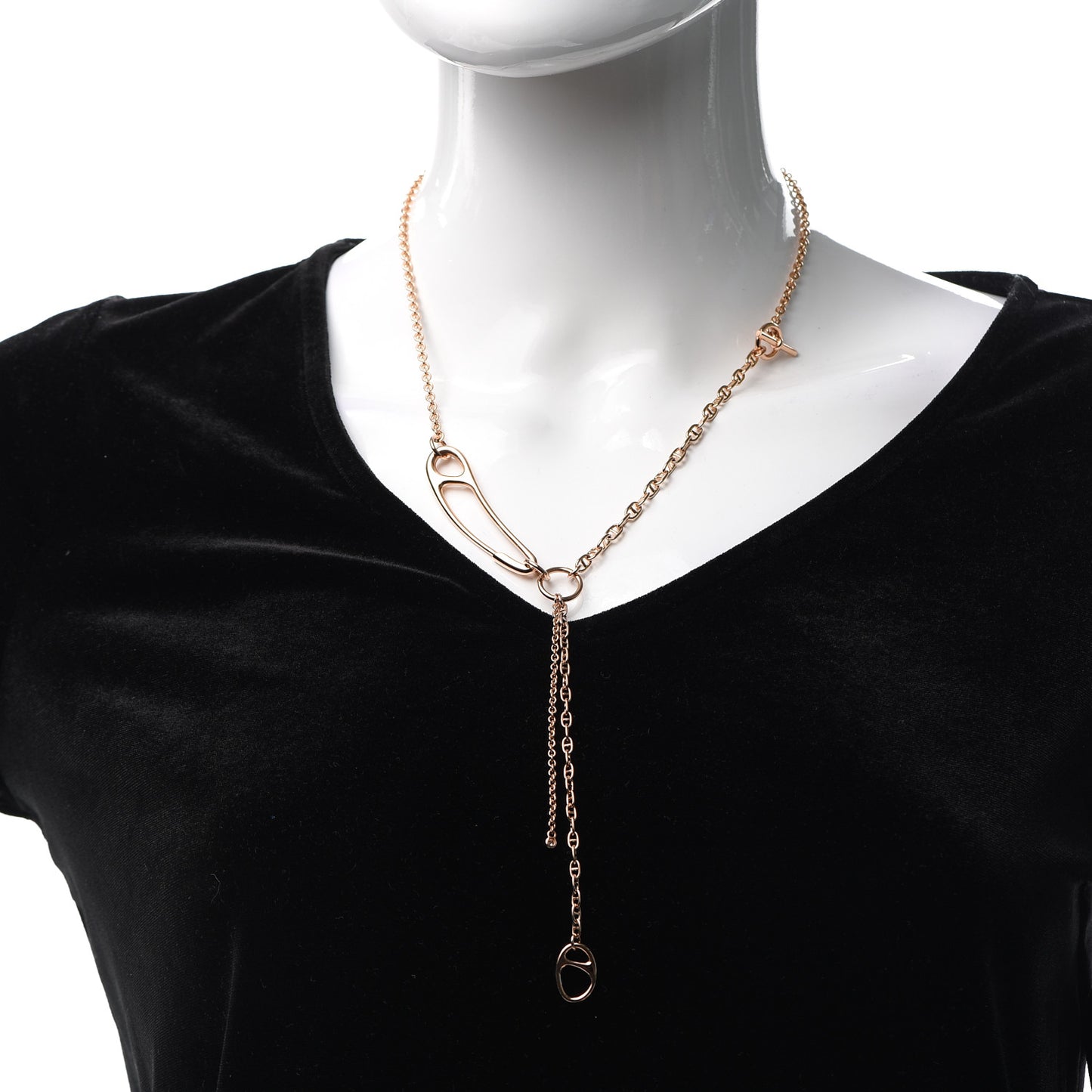 18K Rose Gold Diamond GM Chaine d'Ancre Punk Lariat Necklace