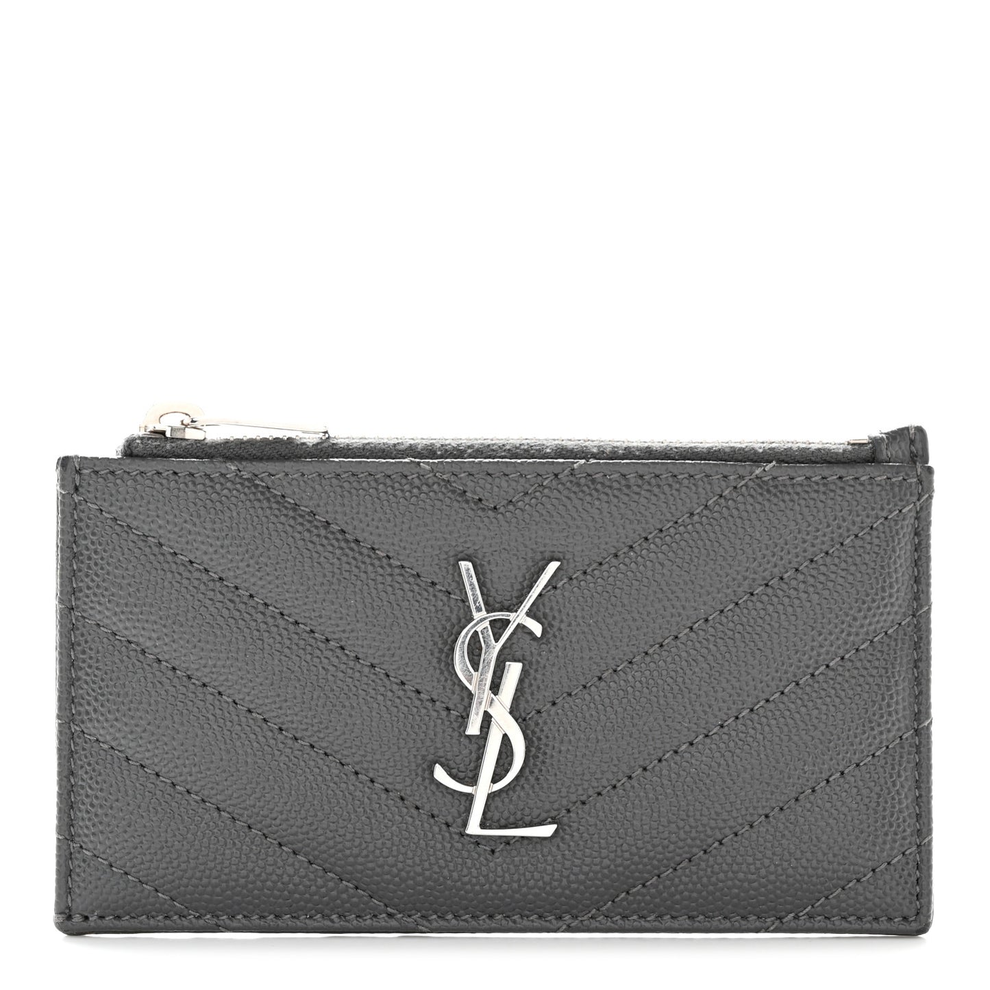 Grain De Poudre Matelasse Chevron Monogram Fragments Zippered Card Case Coal