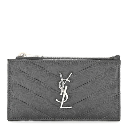 Saint Laurent Grain De Poudre Matelasse Chevron Monogram Fragments Zippered Card Case Coal 1 of 9