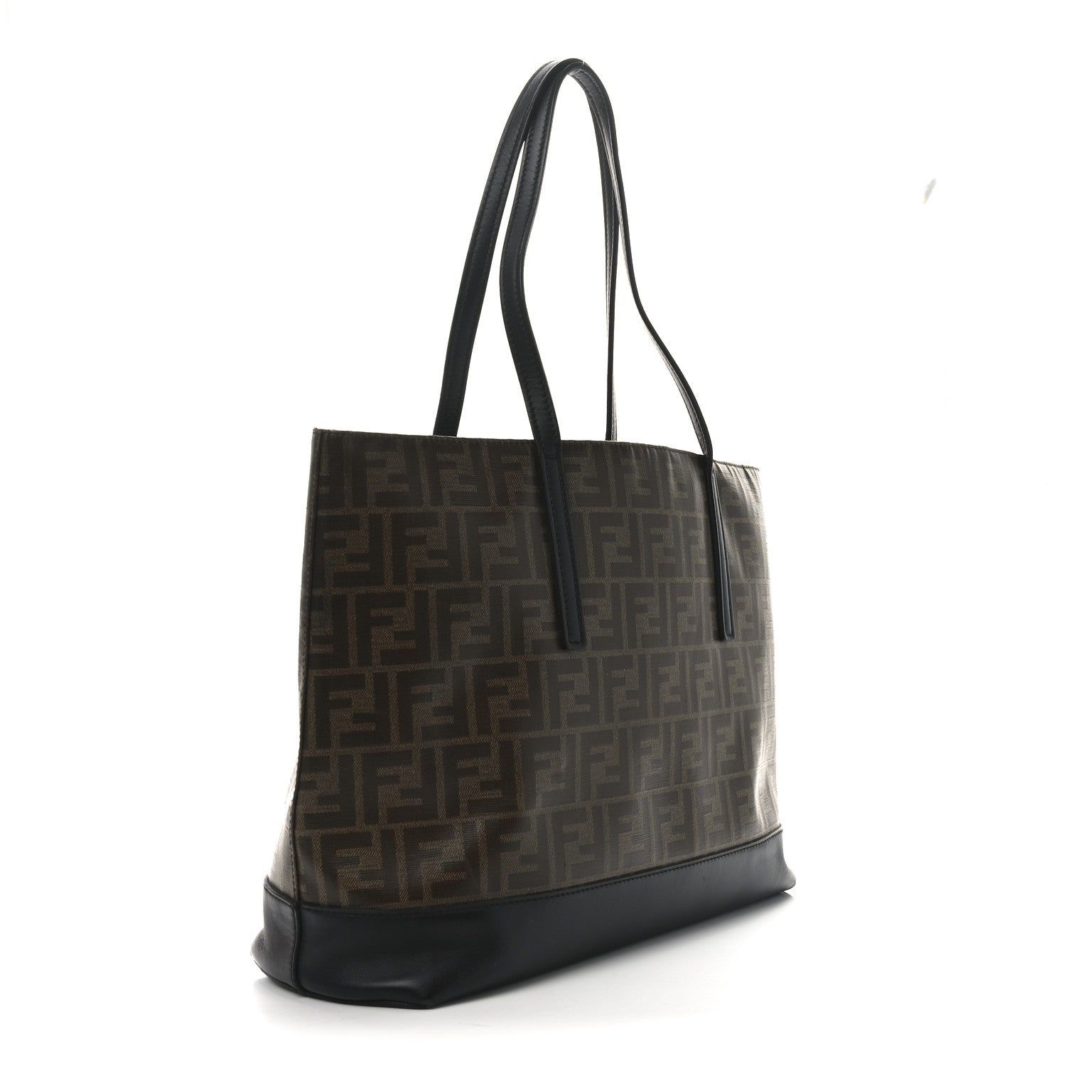 Fendi Glazed Fabric Vitello Century FF 1974 Stamp Patch Shopping Tote Mogano Panna Black 3 of 10