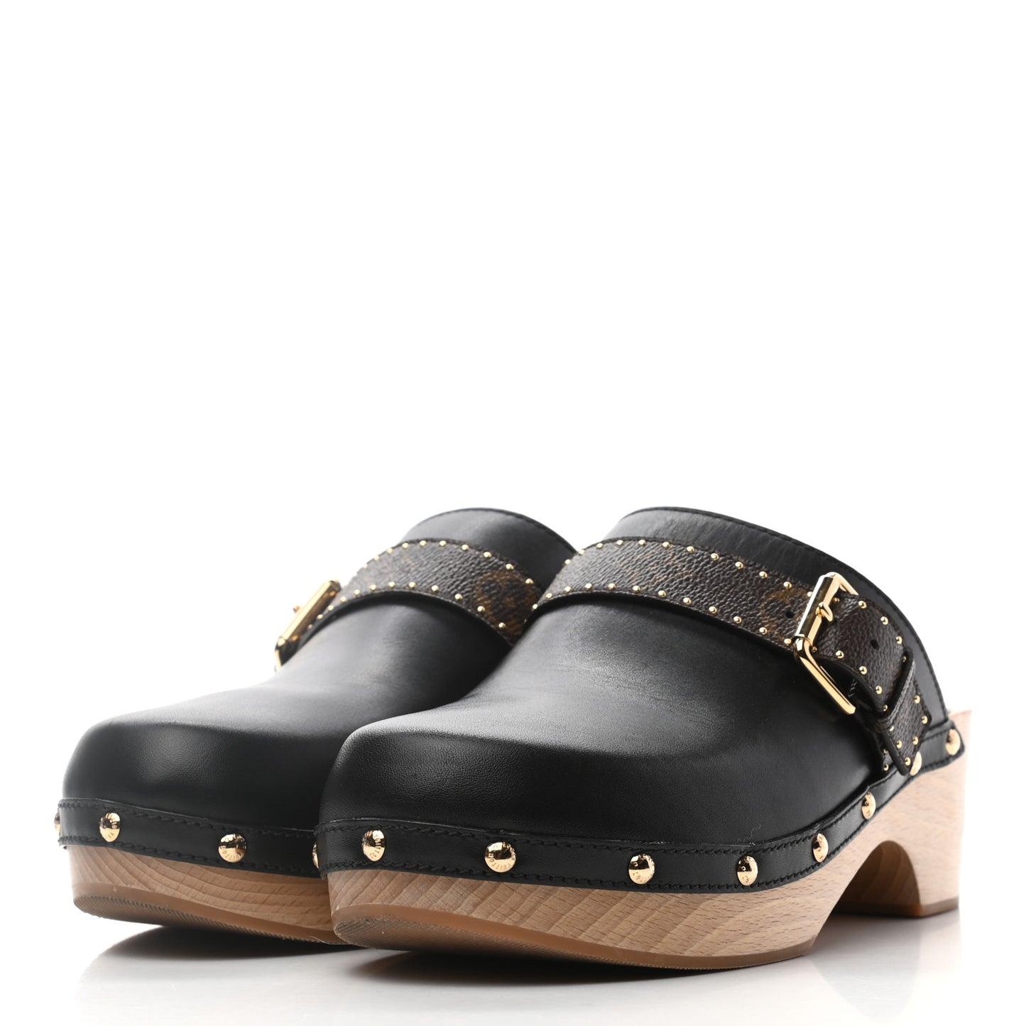 Calfskin Patent Monogram Cottage Clog Mules 41 Black
