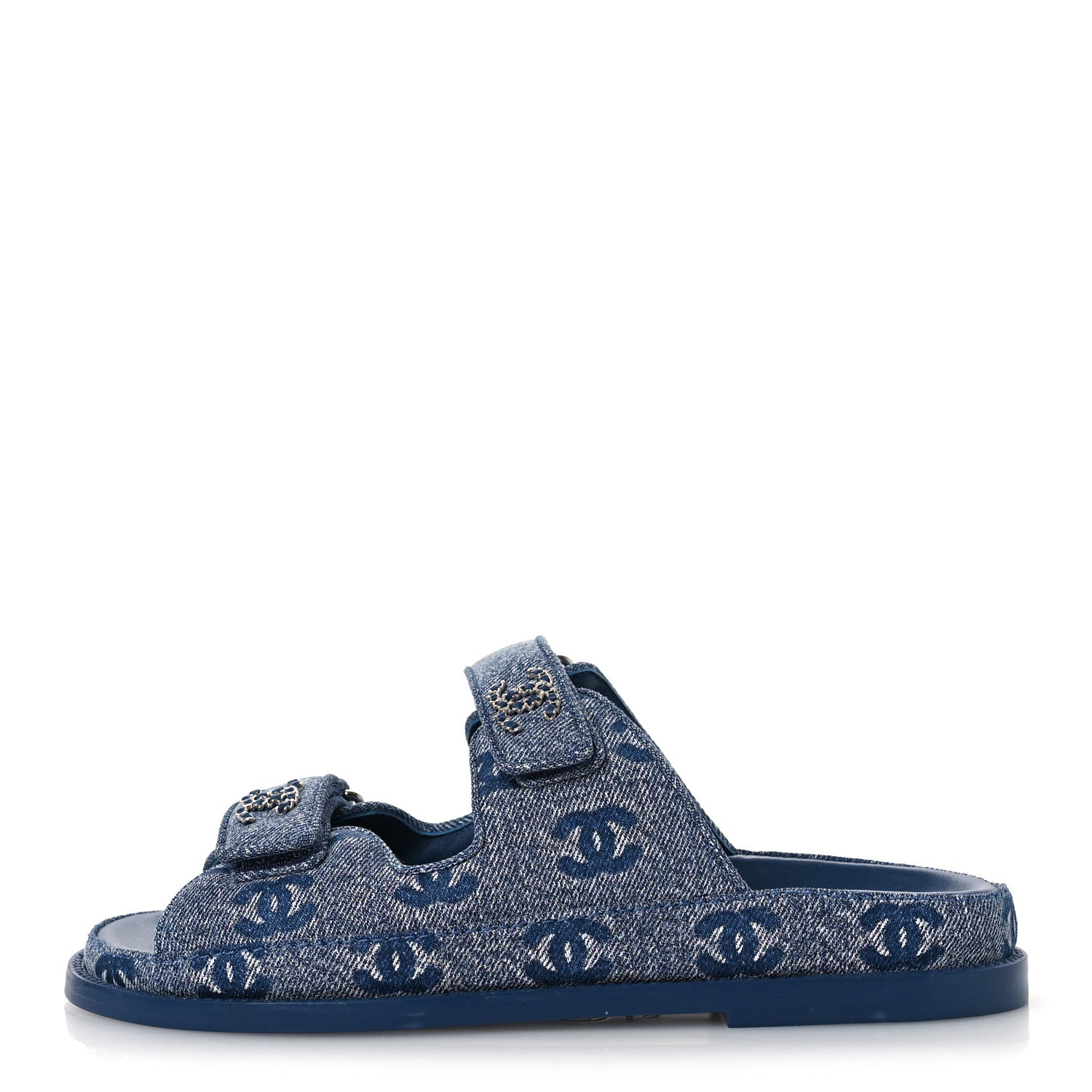 Chanel Denim CC Velcro Dad Chain CC Slide Sandals 37 Blue 1 of 12
