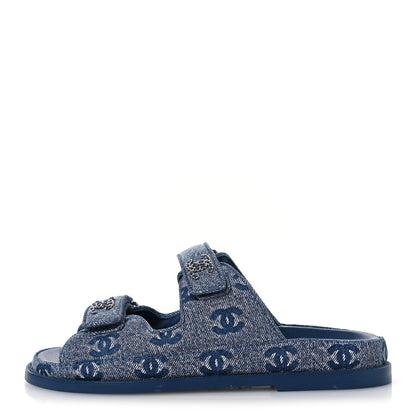 Chanel Denim CC Velcro Dad Chain CC Slide Sandals 37 Blue 1 of 12