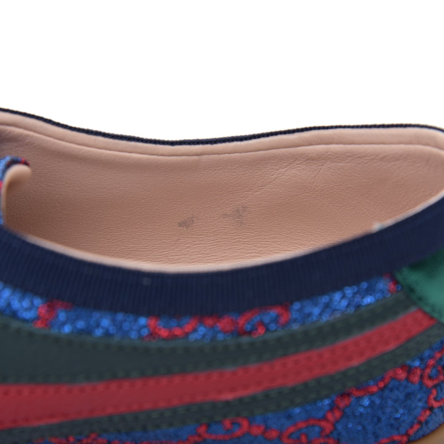 Lurex Calfskin Web GG Monogram Womens Falacer Sneakers 36 Iridescent Blue Iridescent Red Silver
