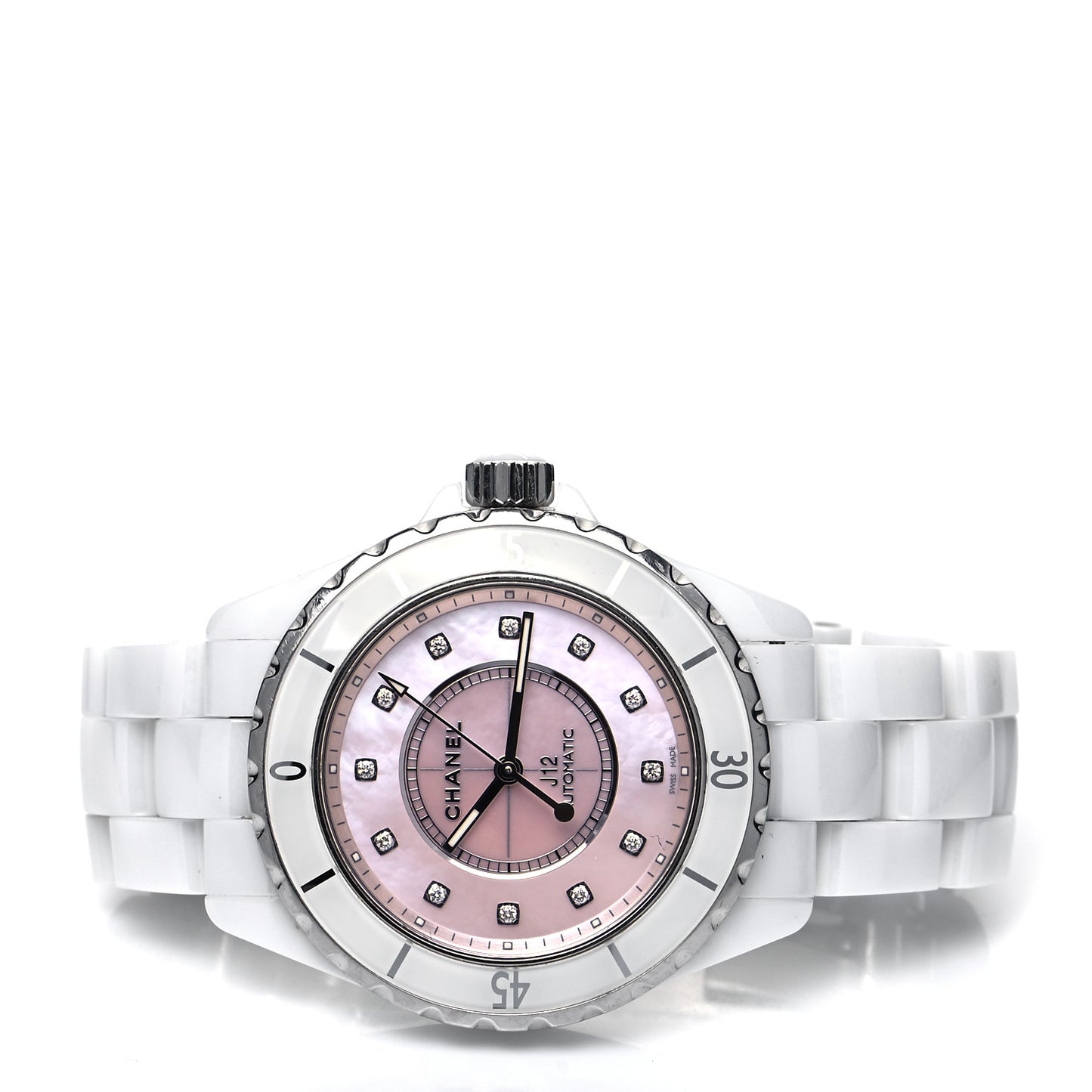 Stainless Steel Ceramic Diamond Pink Mother of Pearl 38mm J12 Automatic Watch White