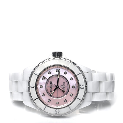 Chanel Stainless Steel Ceramic Diamond Pink Mother of Pearl 38mm J12 Automatic Watch White 2 of 4