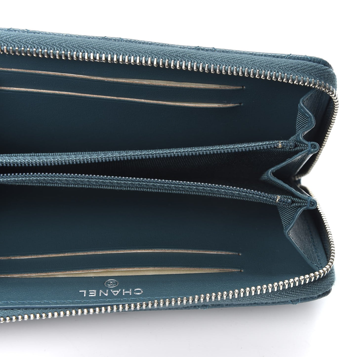 Caviar Quilted Medium Zip Around Wallet Dark Turquoise