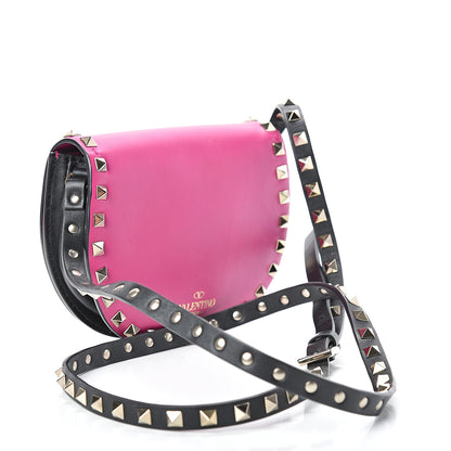 Valentino Garavani Vitello Rockstud Halfmoon Saddle Bag Fuxia Black 3 of 14