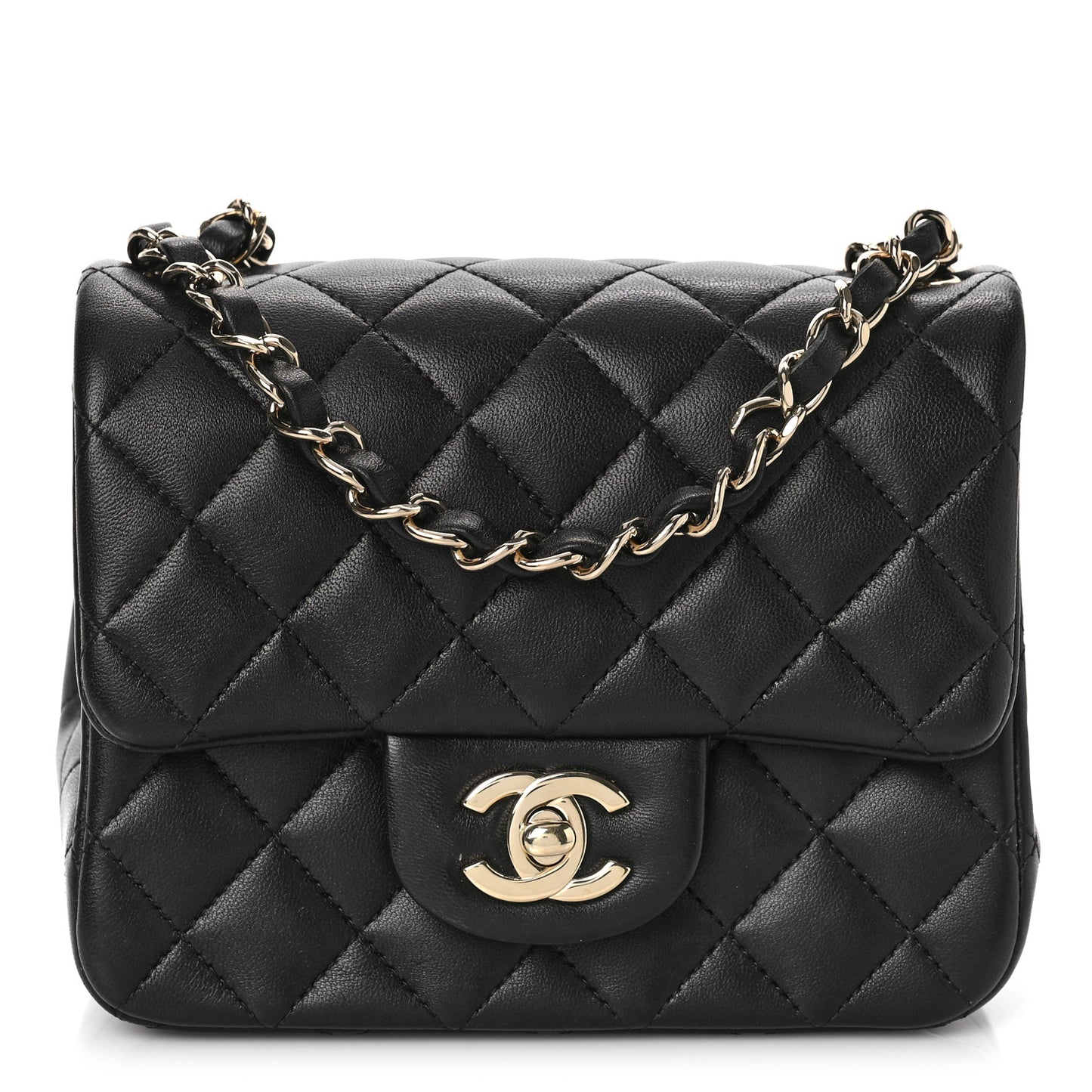 Lambskin Quilted Mini Square Flap Black