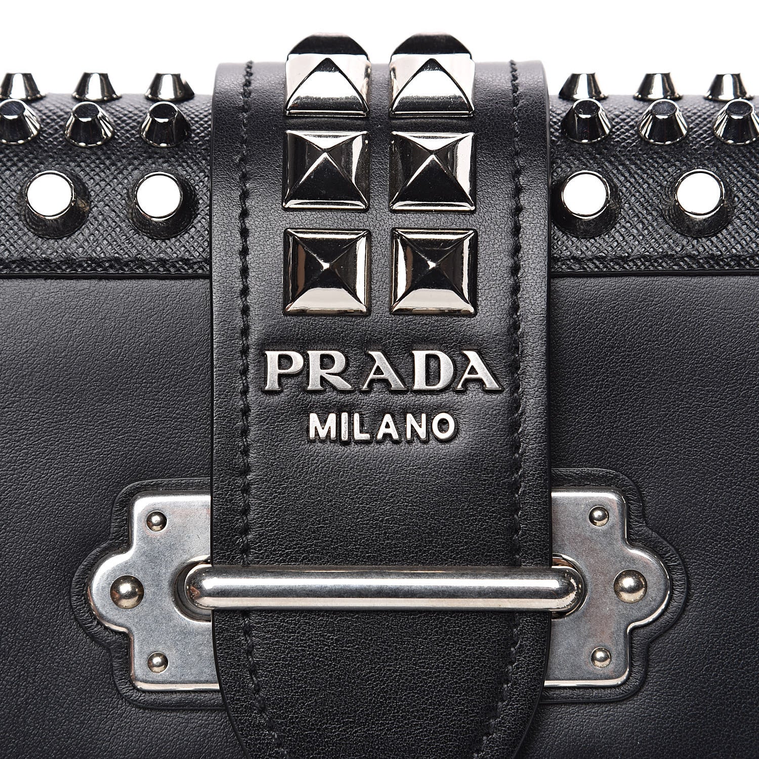Prada City Calf Saffiano Studded Small Cahier Bag Black 9 of 9