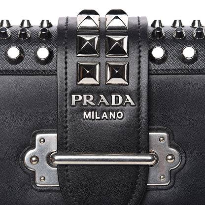 Prada City Calf Saffiano Studded Small Cahier Bag Black 9 of 9