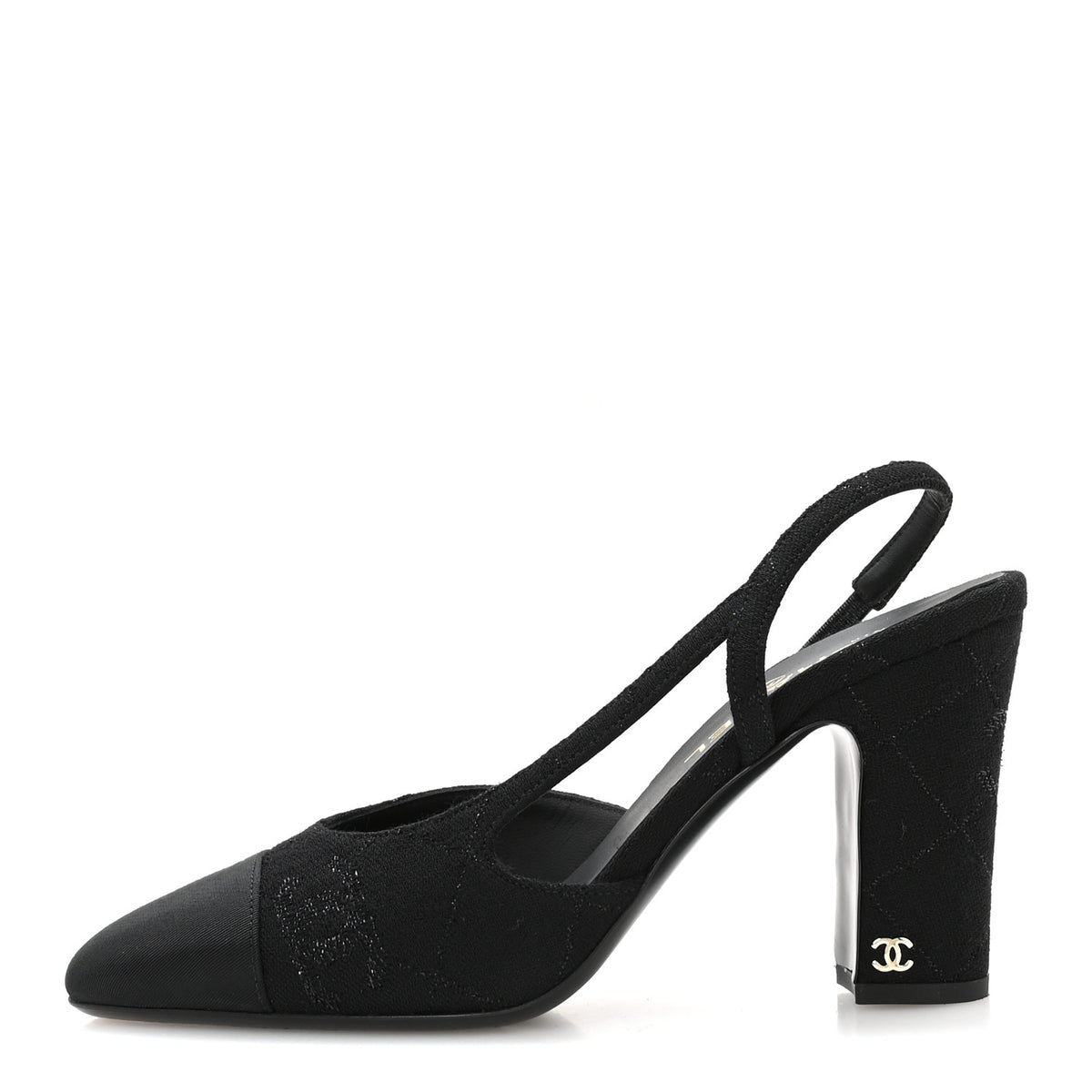 Wool Grosgrain Cap Toe CC Slingback Pumps 41 Black