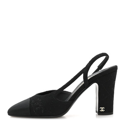 Chanel Wool Grosgrain Cap Toe CC Slingback Pumps 41 Black 1 of 9