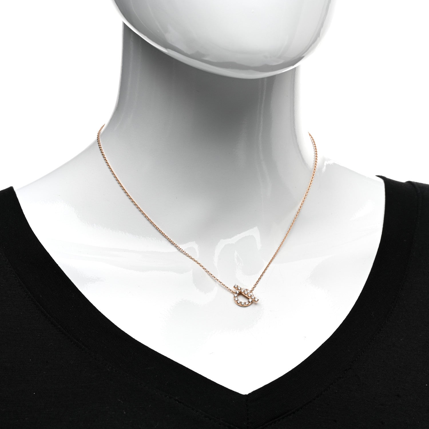 Hermes 18K Rose Gold Diamond Finesse Pendant Necklace 2 of 5