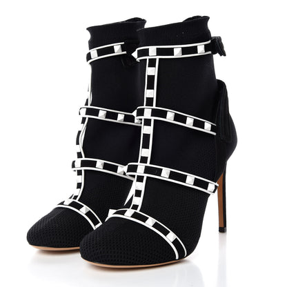 Valentino Garavani Knit Suede Free Rockstud Bodytech 105mm Ankle Boots 38 Black Optic White 3 of 7