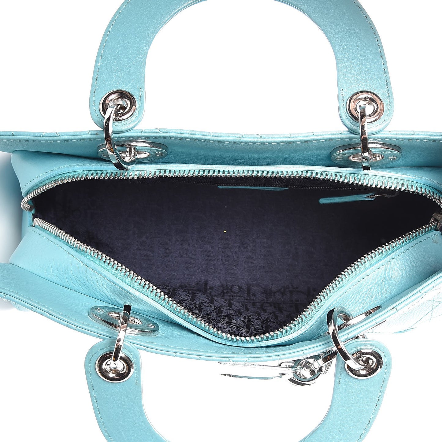 Calfskin Cannage Stitched Small East West Lady Dior Light Blue