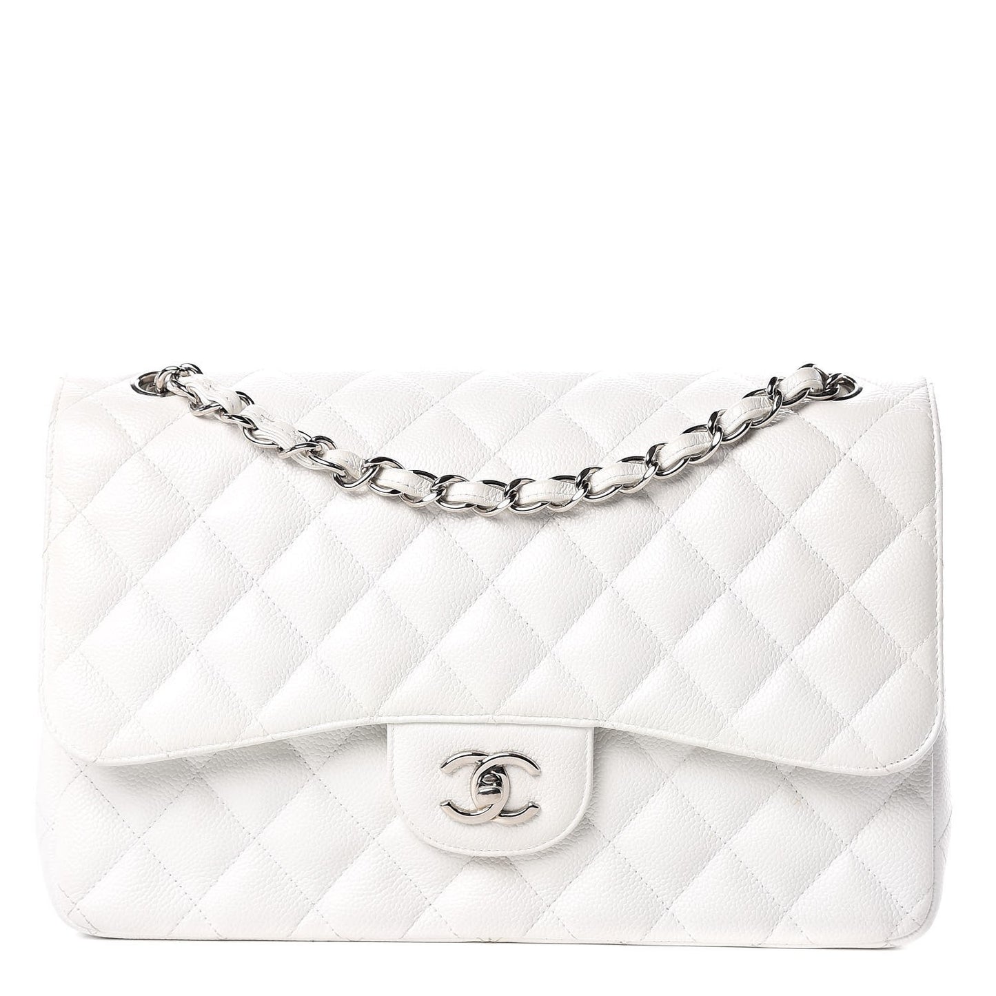 Caviar Quilted Jumbo Double Flap White