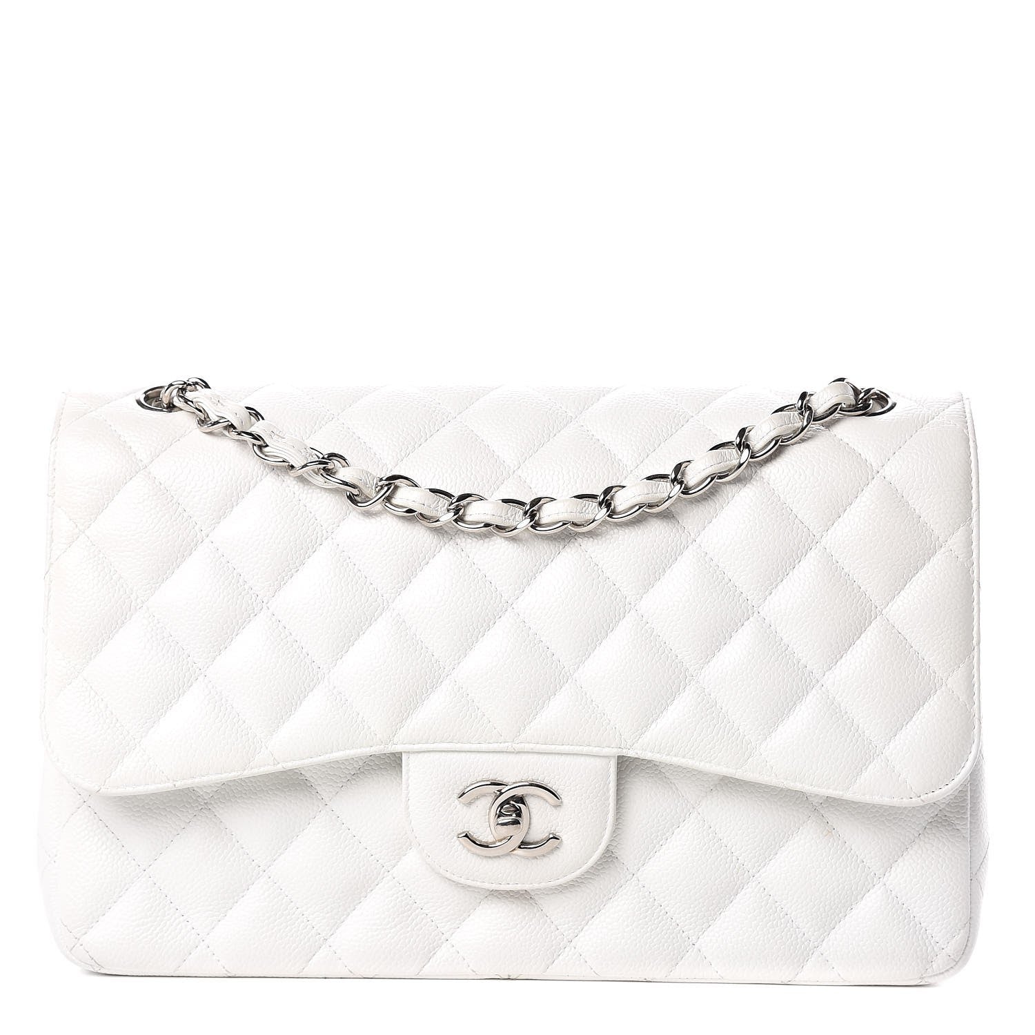 Chanel Caviar Quilted Jumbo Double Flap White 1 of 16