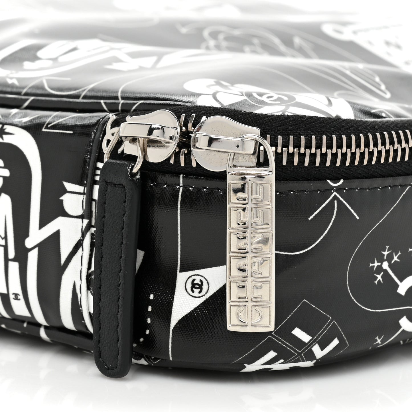 Coated Canvas Airline Cosmetic Travel Bag Black White