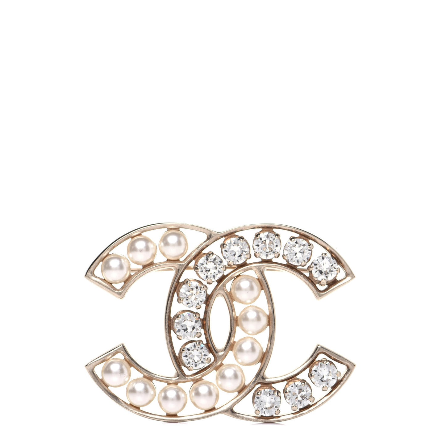 Pearl Crystal CC Brooch Silver