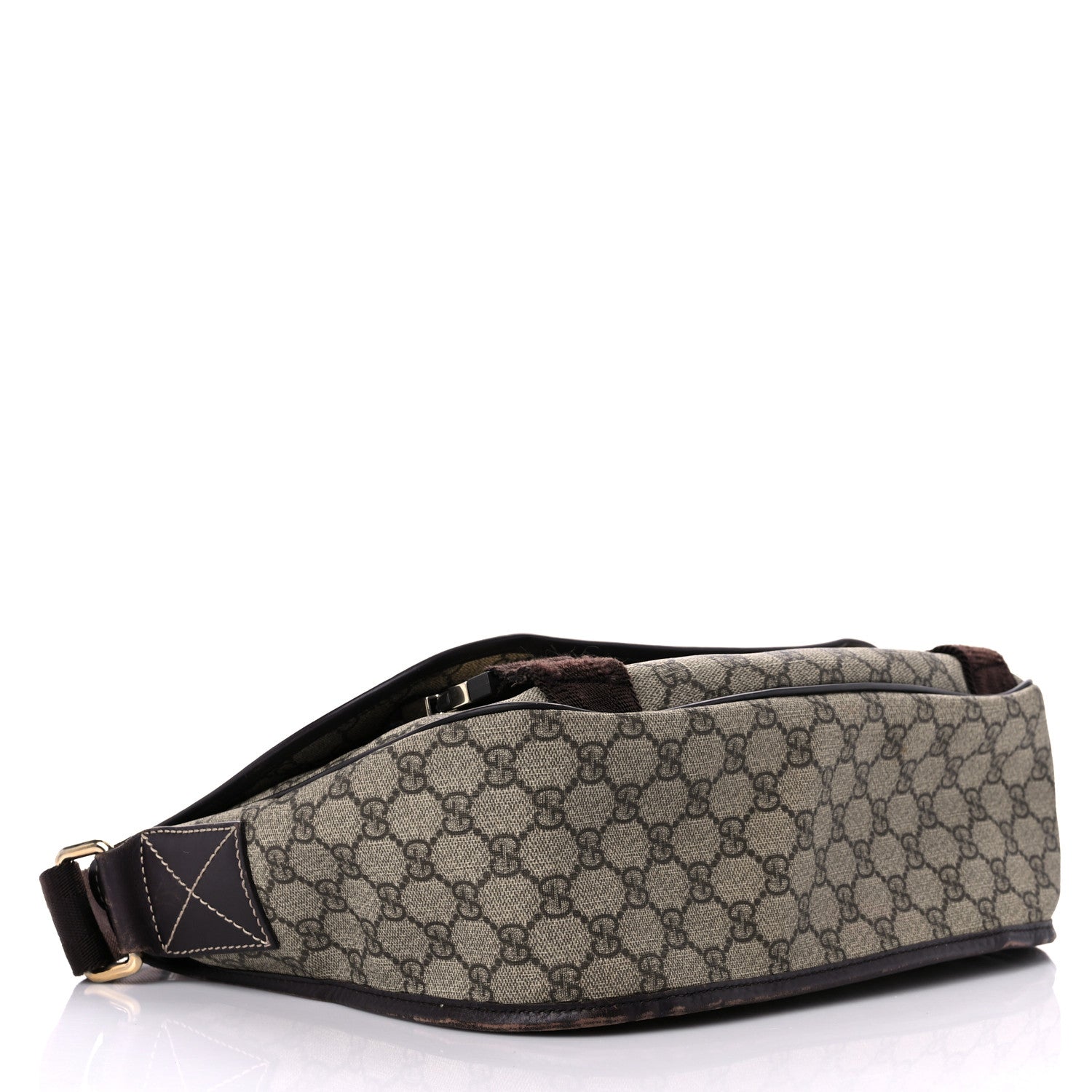 Gucci GG Plus Monogram Medium Double Buckle Flap Messenger Bag Beige Dark Brown 4 of 28