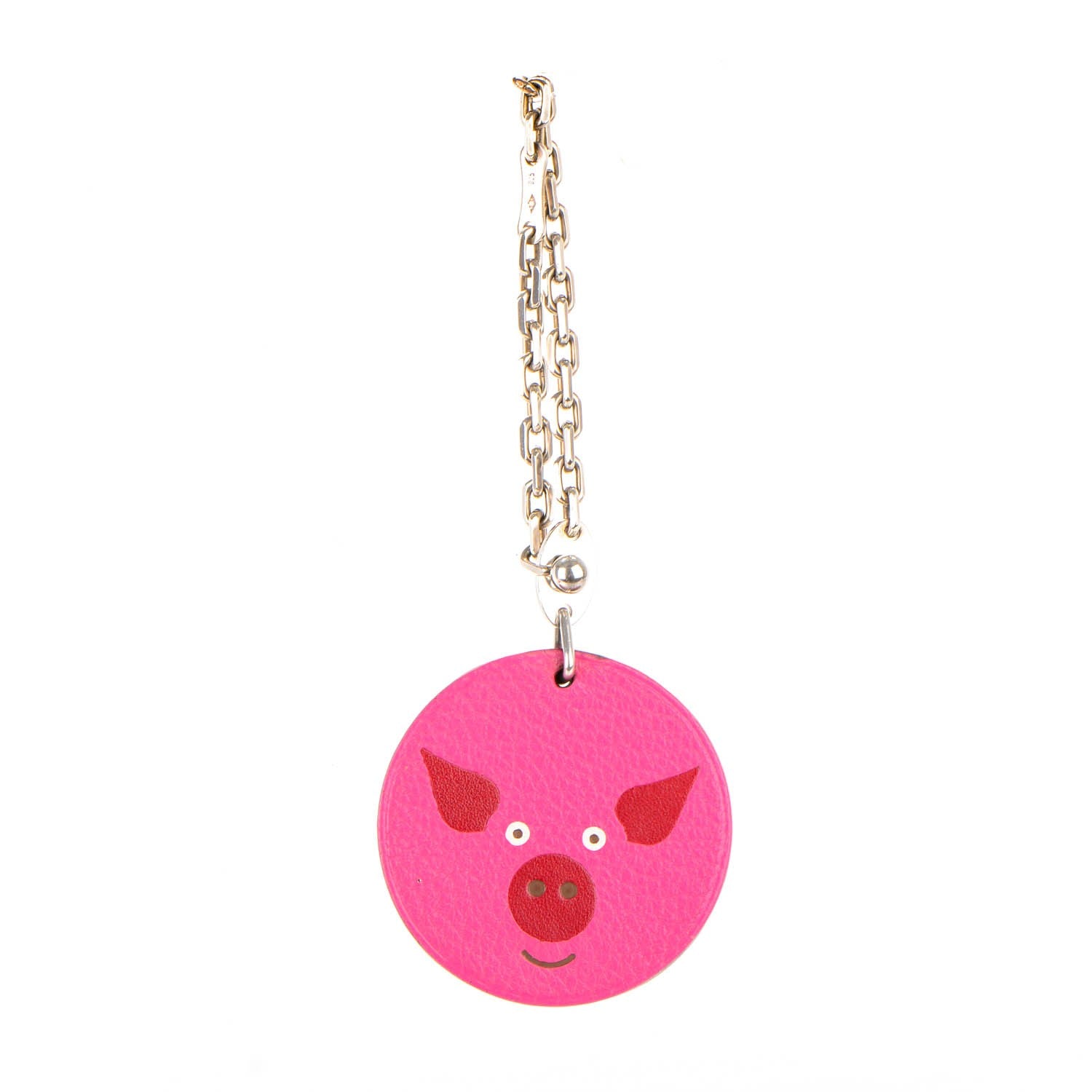 Hermes Chevre Mysore Pig Key Chain Pink Rose Shocking 1 of 5