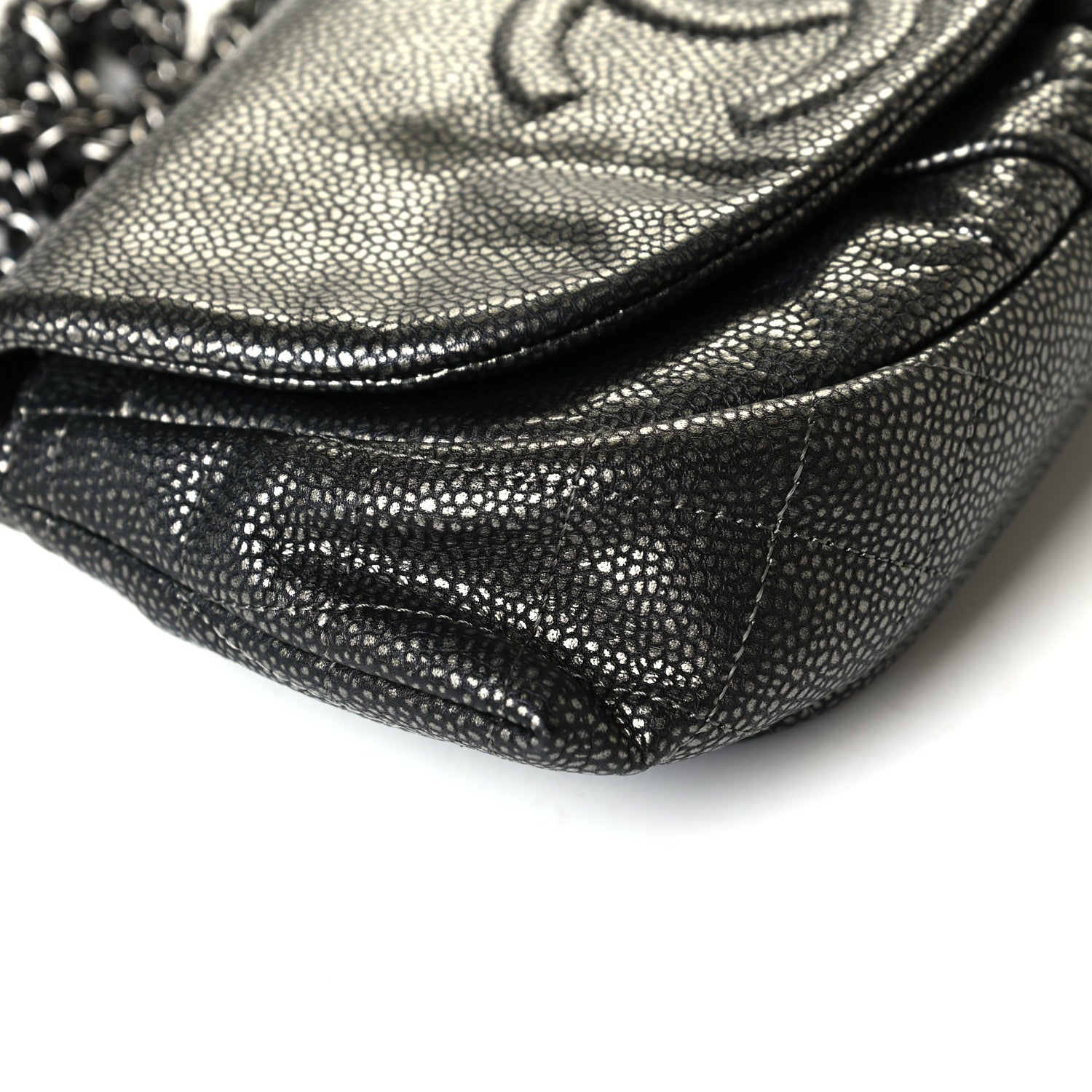 Chanel Metallic Caviar Half Moon Wallet On Chain WOC Dark Silver 4 of 5