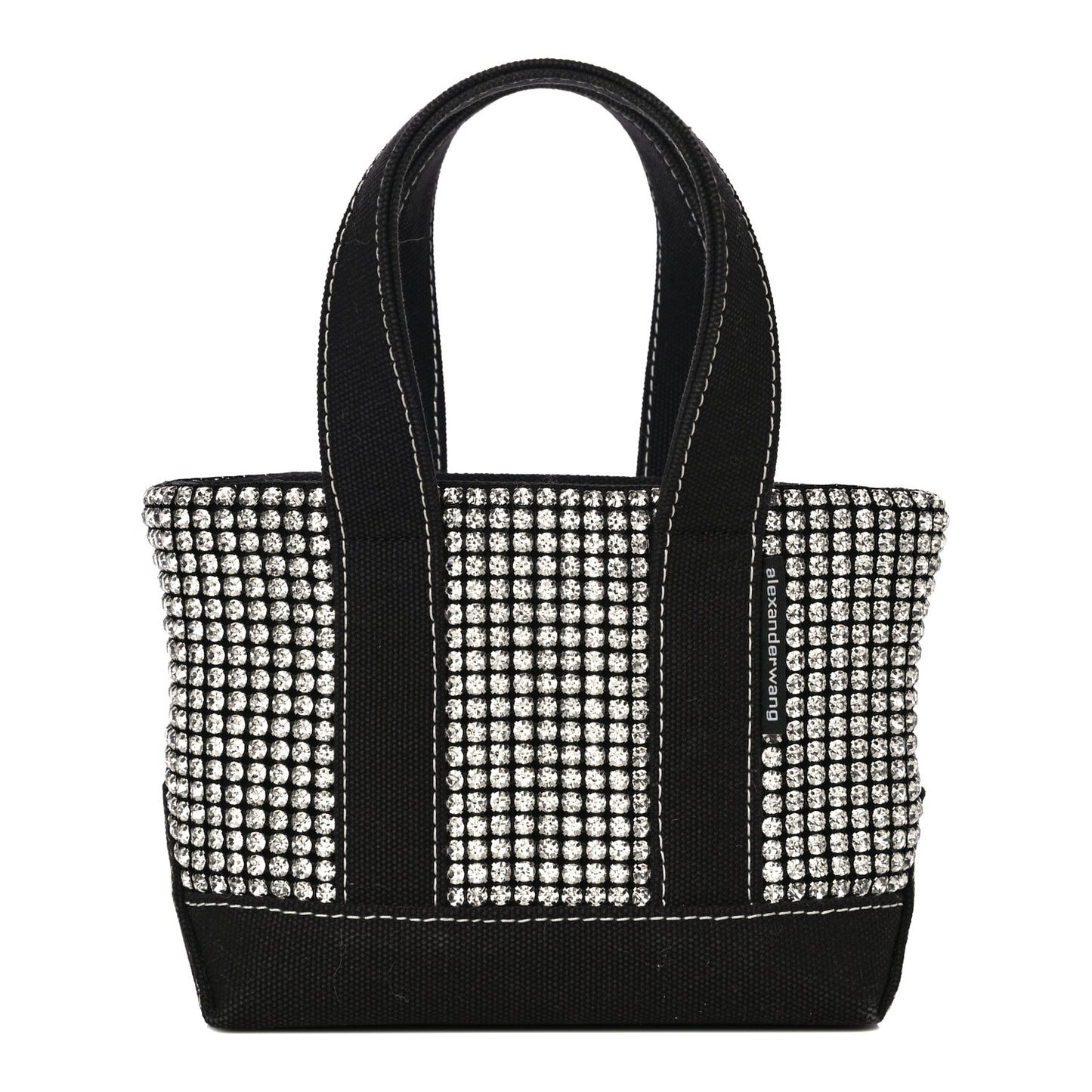 Mesh Crystal Rhinestone Mini Cruiser Tote Black Silver