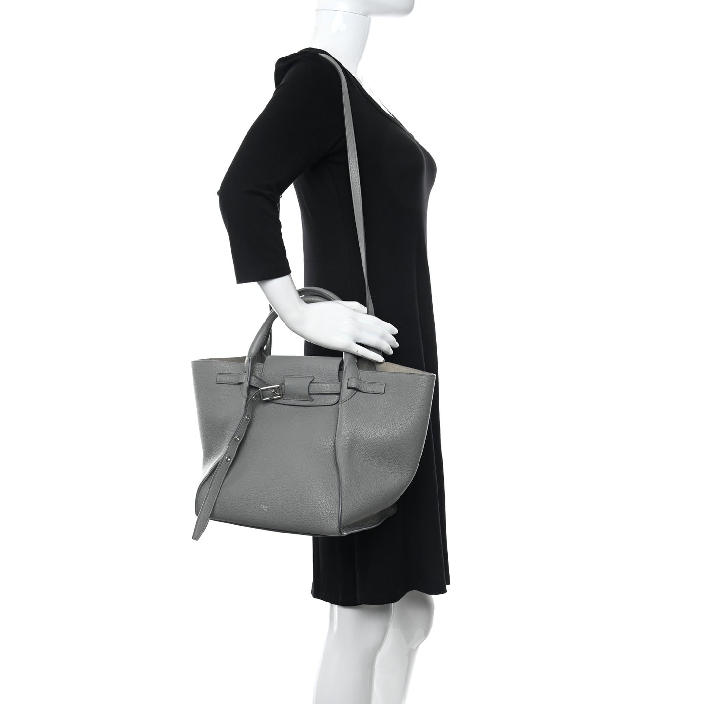 Supple Calfskin Long Strap Small Big Bag Grey