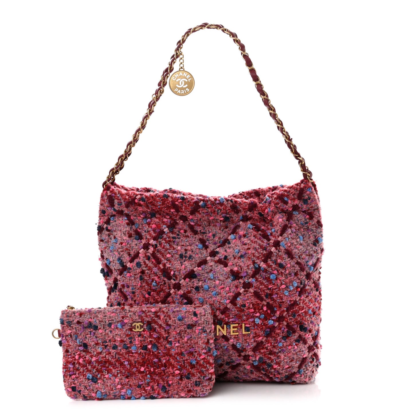 Tweed Quilted Chanel 22 Pink Burgundy
