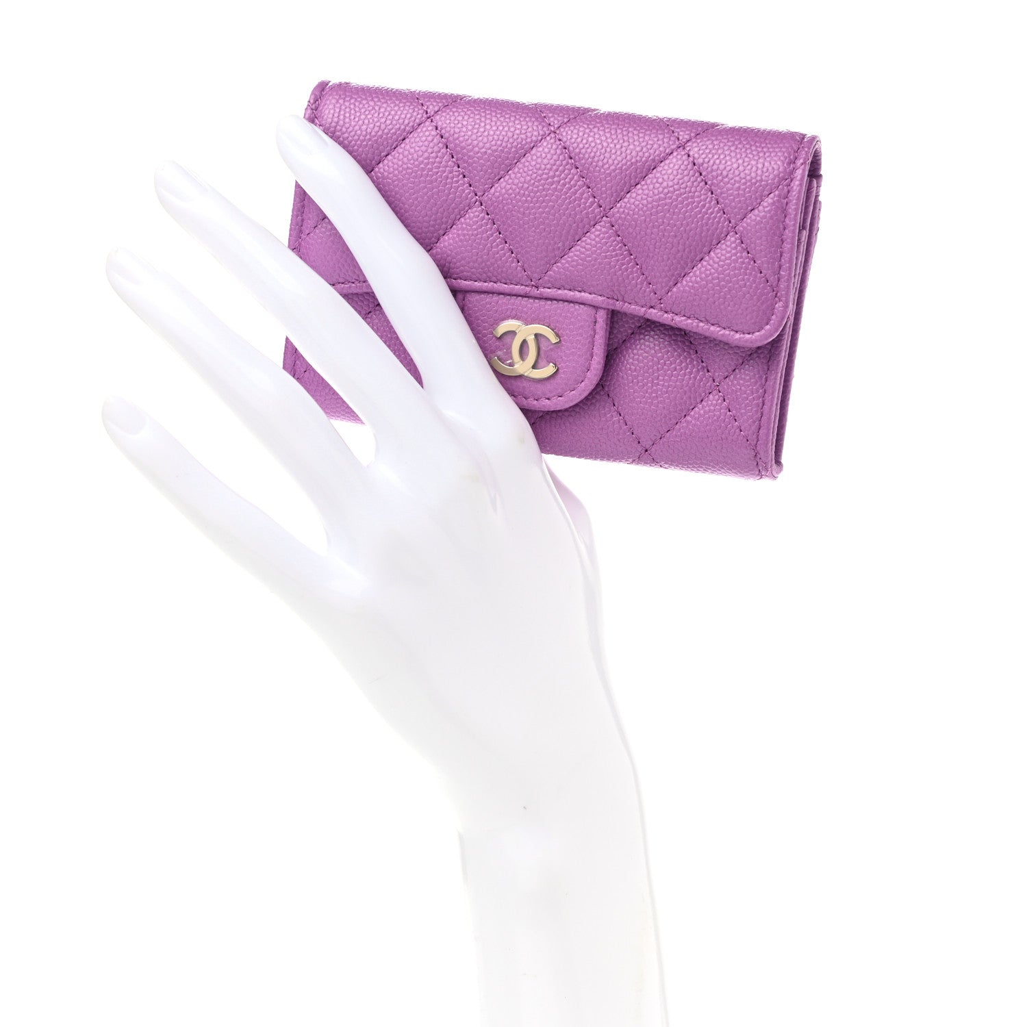 Chanel Caviar Quilted Flap Card Holder Wallet Purple 2 of 9
