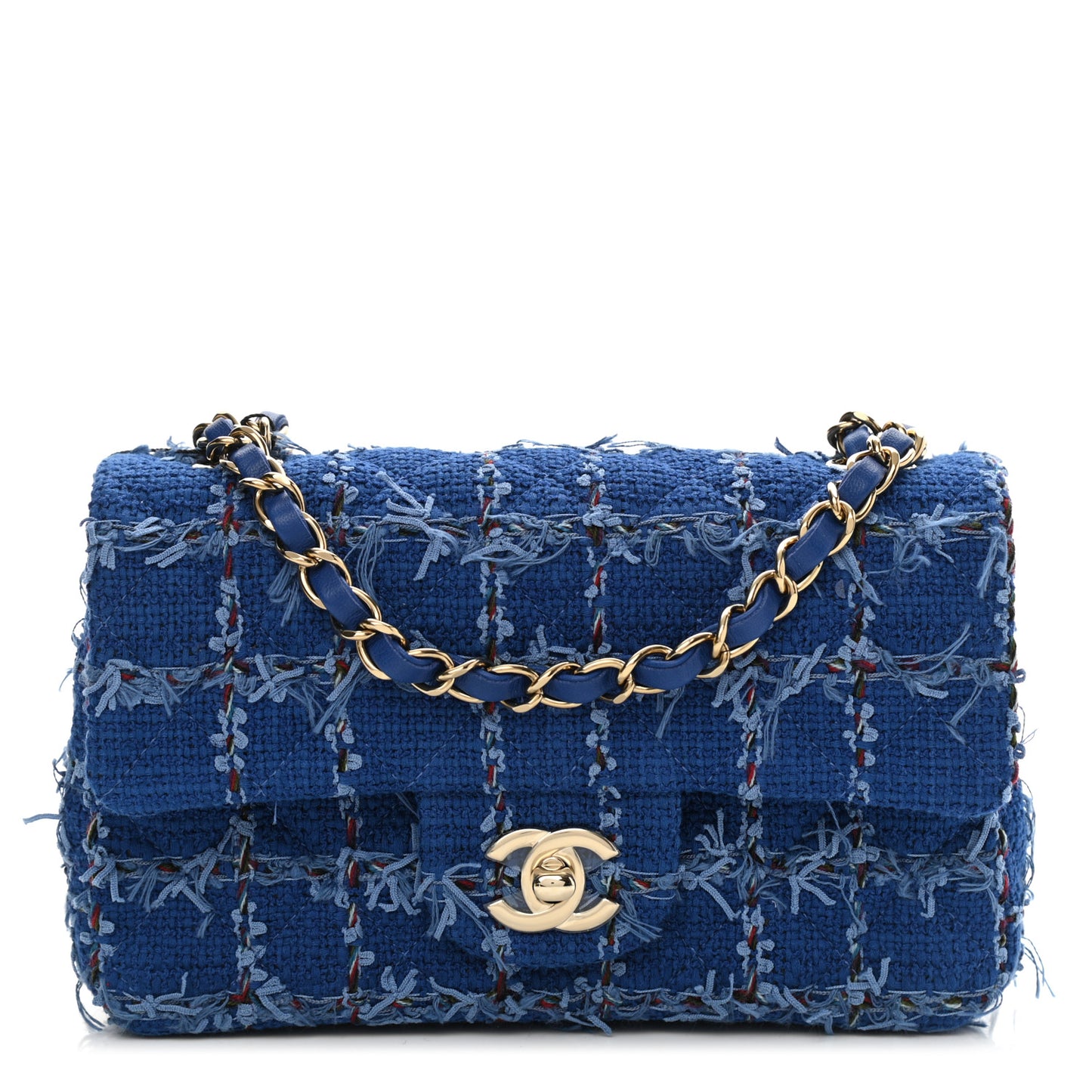 Tweed Quilted Mini Rectangular Flap Blue Multicolor