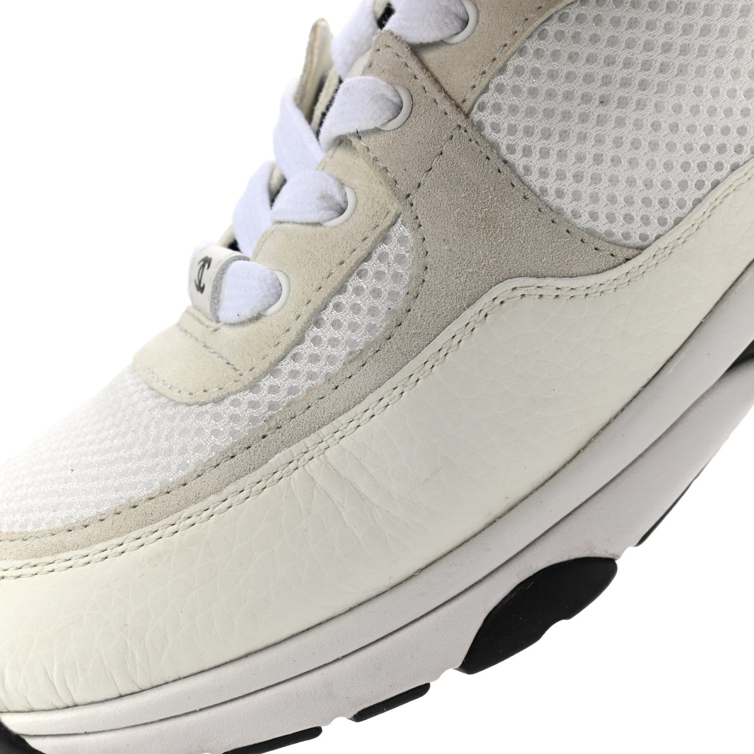 Chanel Mesh Suede Calfskin Grained Calfskin Womens CC Sneakers 39 White Black 13 of 13