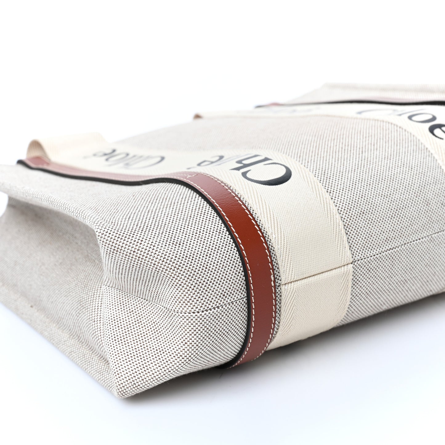 Cotton Calfskin Medium Woody Ribbon Tote White Brown